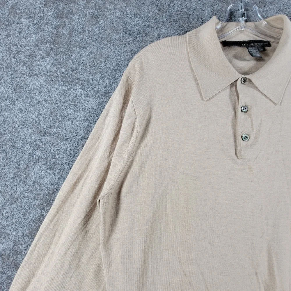 Tricots St. Raphael Polo Sweater‎ Mens M Ivory Silk Outdoor Long Sleeve 3 Button